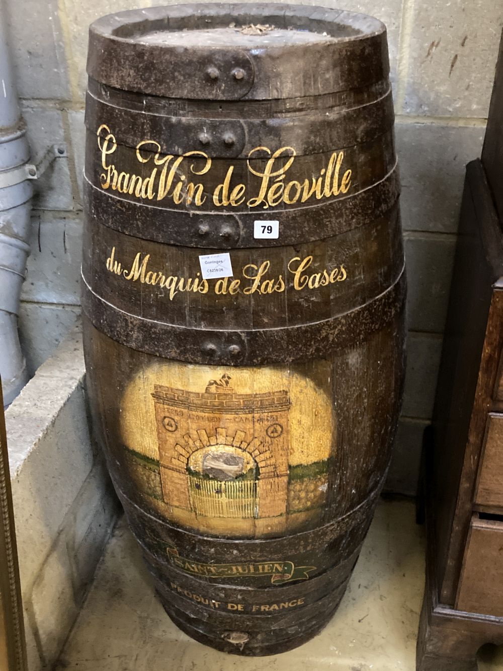 A Grand Vin de Leoville wine cask barrel, height 112cm